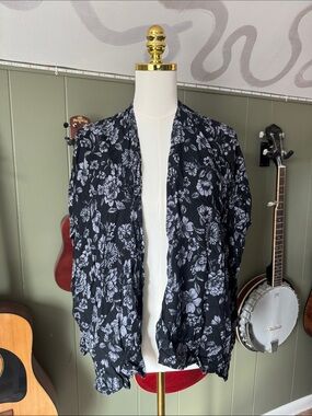 Black and Purple Floral Kimono